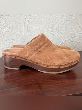 Vionic Kacie Brown Leather Suede Slip On Mules Clogs Womens Size 10